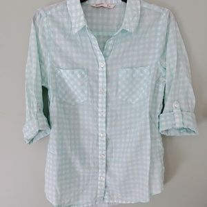 Old Navy Teal and white plaid button down
